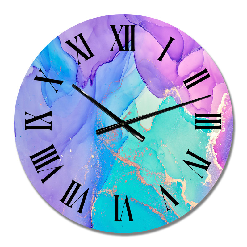 Horloge murale moderne infusée d'or bleu et mauve, Moyen