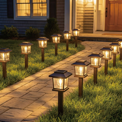 Paquet de 12 lumières solaires imperméables pour allumer / éteindre votre jardin, paysage, chemin, cour, allée, allée, brun
