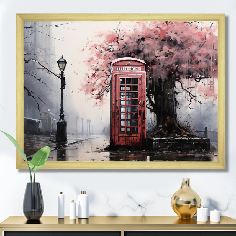 Cabine téléphonique rose qui s'évanouit, Encadrement doré, H 30 po x l 40 po x P 1,5 po