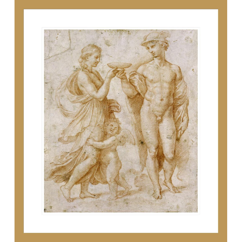 Mercury Offrant la coupe de l'Immortalité à Psyché par Raphael - Impression Giclée encadrée, H 26,73 po x l 23,5 po