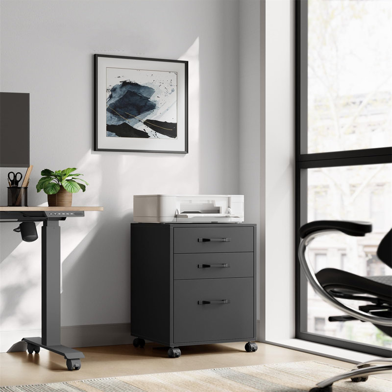 41cm Wide 3 -Drawer Mobile File Cabinet, Black