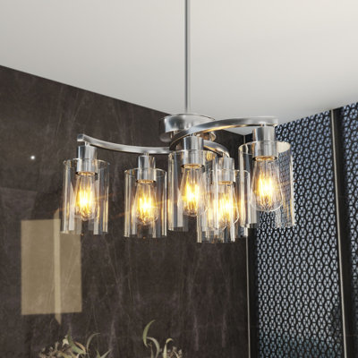 Lustre de ferme moderne à 6 lumières avec abat-jour en verre transparent