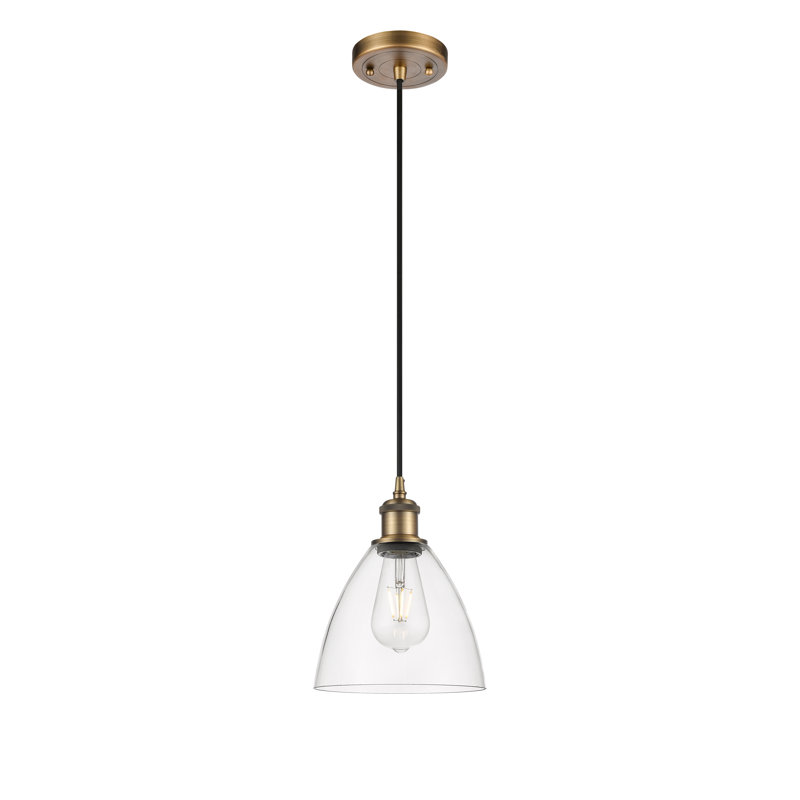 Haruka 1 - Light Single Pendant, Clear, 11.25" H x 7.5" W x 7.5" D, Brushed Brass