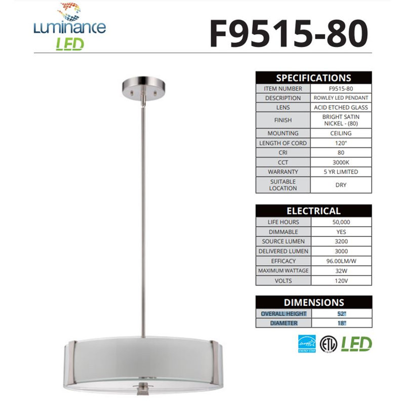 Luminaire suspendu tambour 3 lumières DEL