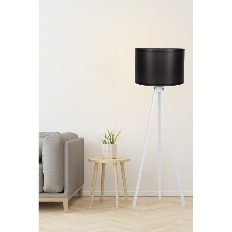 Lampe sur pied moderne avec corps en panneau de fibres à densité moyenne, noir et blanc | Hauteur de 57,1 pouces, abat-jour de 15,0 pouces de diamètre | Douille E27 (60 W maximum) | Câble 78,7 pouces avec interrupteur marche / arrêt | Éclairage élégant pour le décor du salon et de la chambre à coucher