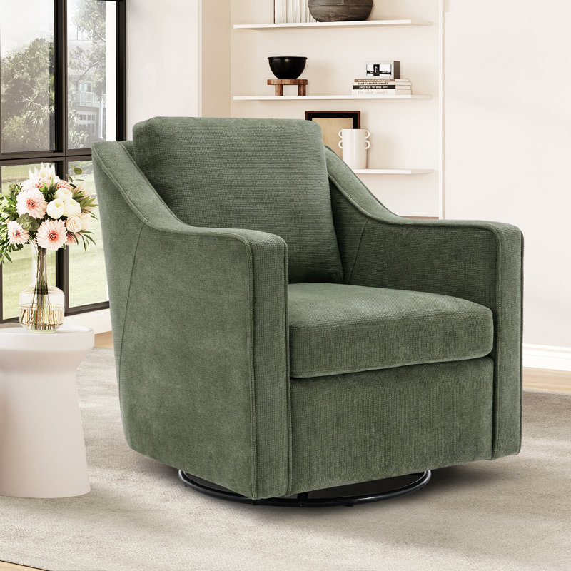 Fauteuil d'appoint pivotant large et haut Charitini, Mélange de lin - vert