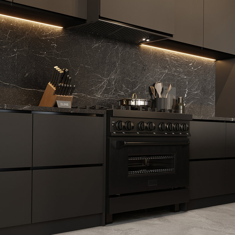 ZLINE 36" Legacy Dual Fuel Range, Black Brass Burners Stainless Steel