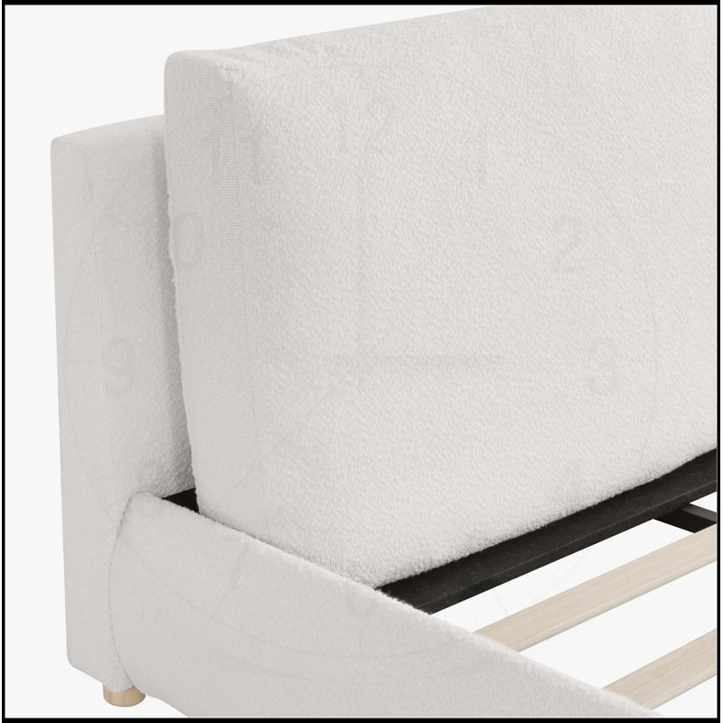 Lit plateforme tapissier avec deux têtes de lit amovibles, tissu doux et bouclé, élégant et confortable, Très grand