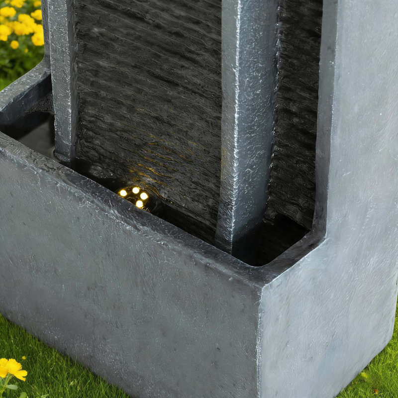 40 Inch Modern Outdoor Water Fountain,Floor Standing Cascading Waterfall With Contemporary Curves,Suitable For Porch,Office,Home Garden,Patio