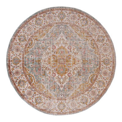 6' Orange Oriental Distressed Round Rug