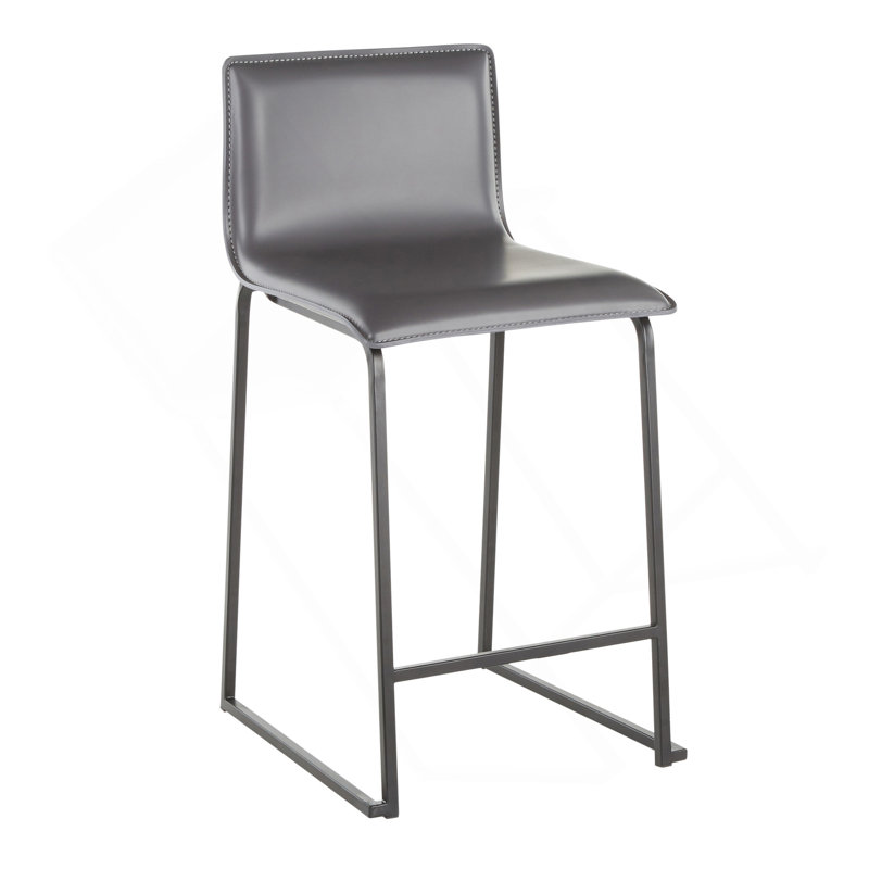 Mara 26" Contemporary Counter Stool In Black Metal And Grey Faux Leather By Lumisource - Set Of 2, Gray, Black