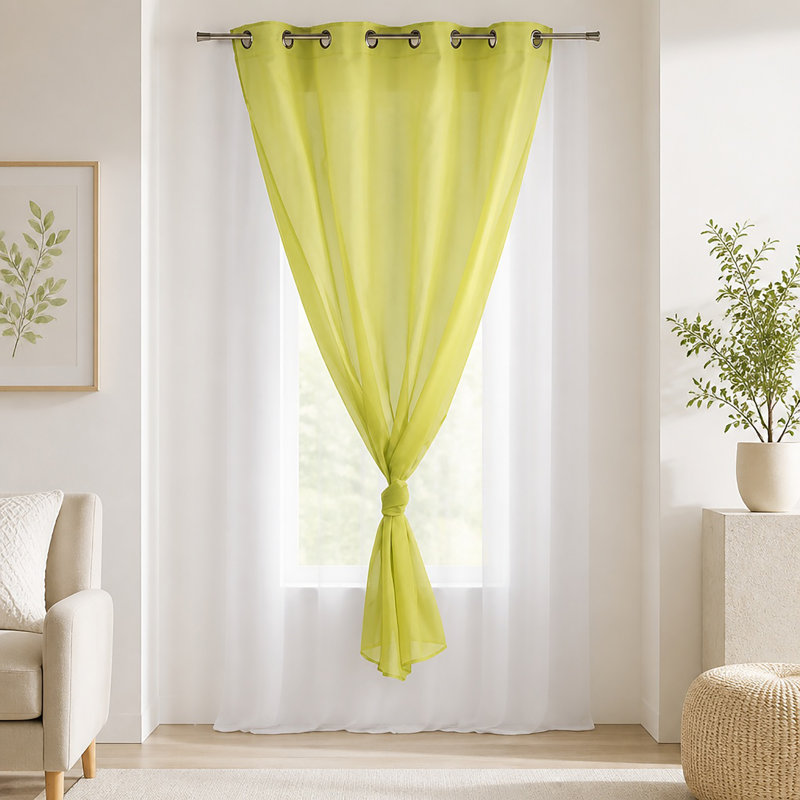 Robin Sheer Single Curtain Panel, Light Green / White
