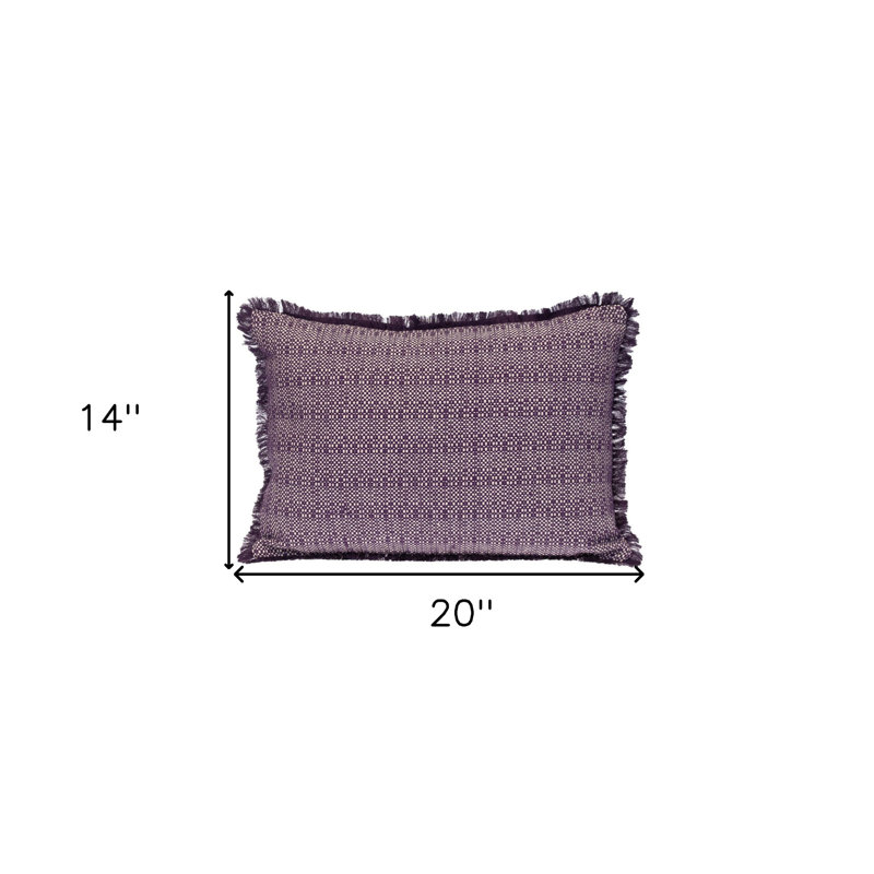 Coussin en coton 14 po x 20 po à rayures mauves et blanches avec franges