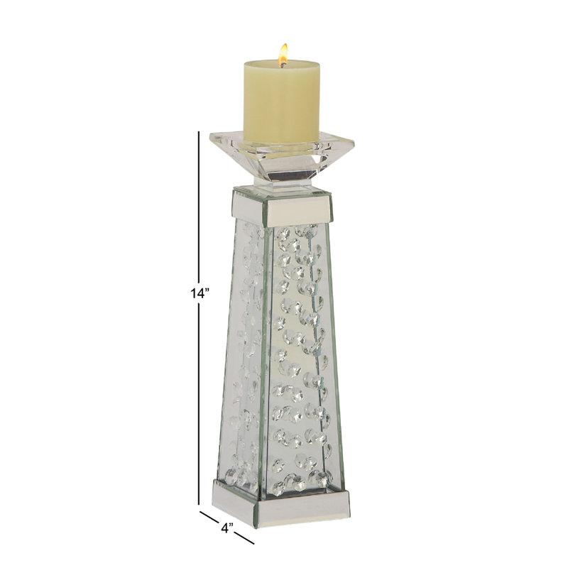 Bougeoir en bois manufacturé et en verre, H 14 po x l 4 po x P 4 po