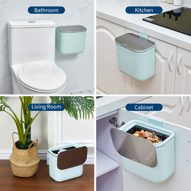 Petite poubelle suspendue avec couvercle en acier inoxydable, bac à compost sans odeur, poubelle peu encombrante pour armoire, sous évier, véhicule récréatif, salle de bain