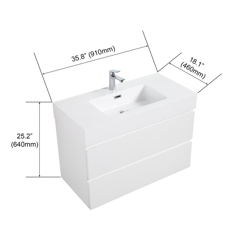 Lavabo intégré moderne blanc brillant sans drain et robinet pour salle de bain élégante - option luxueuse