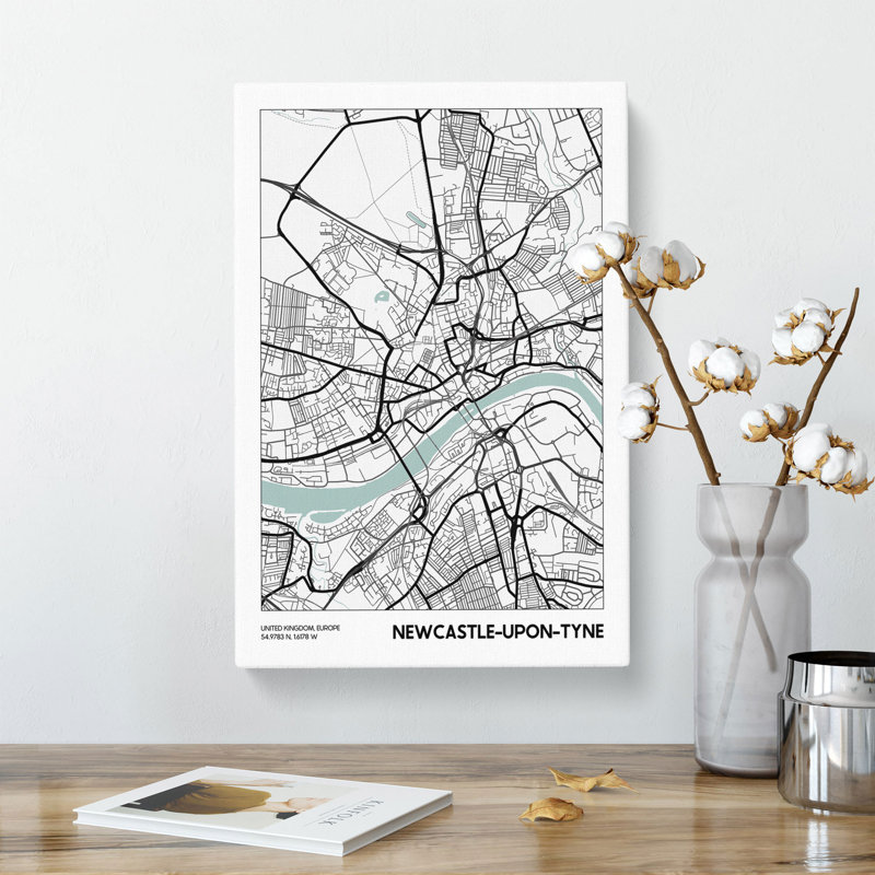 Map Newcastle-upon-Tyne UK - Wrapped Canvas, 91cm H x 60cm W x 3cm D