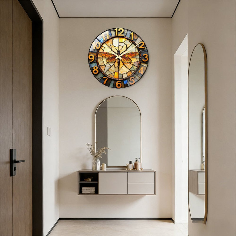 Horloge murale vitrail libellule - 24 po