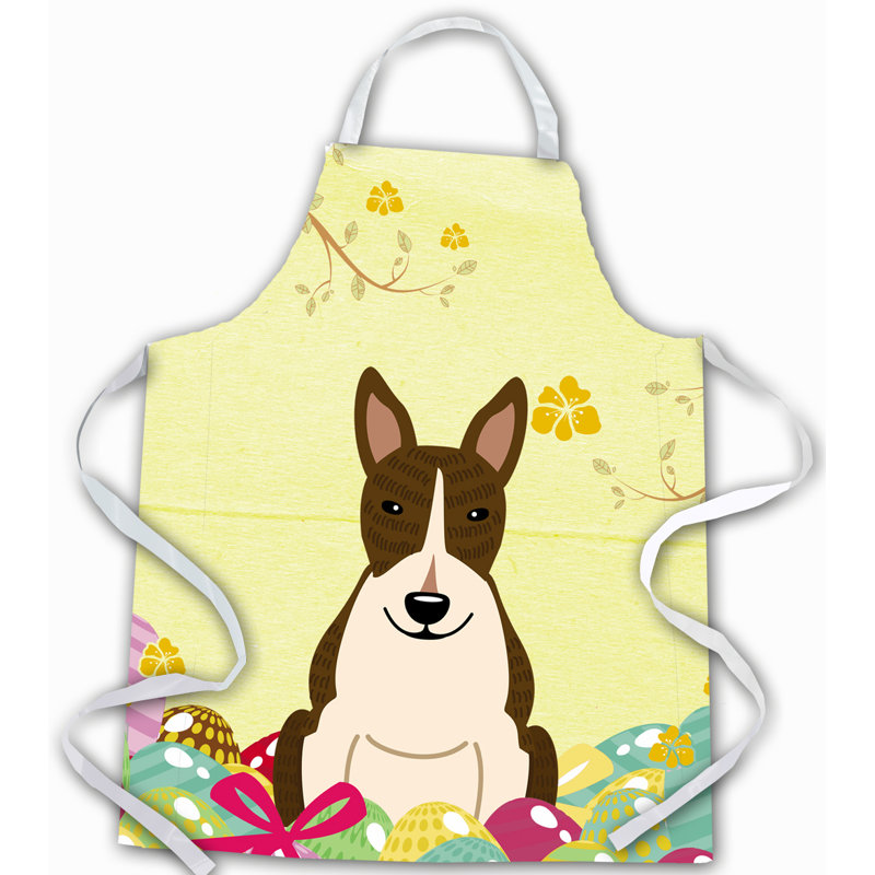 Tablier œufs de pâques, Blond / chocolat / crème, Bull-terrier bringé foncé