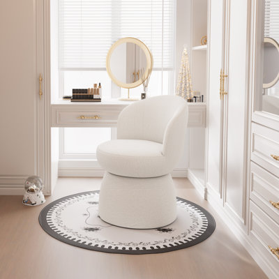 Upholstered Accent Chair, Swivel Vanity Stool With Wingback, Boucle Fabric Make-up Chair