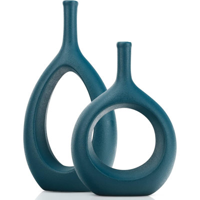 Green Ceramic Hollow Oval Vase