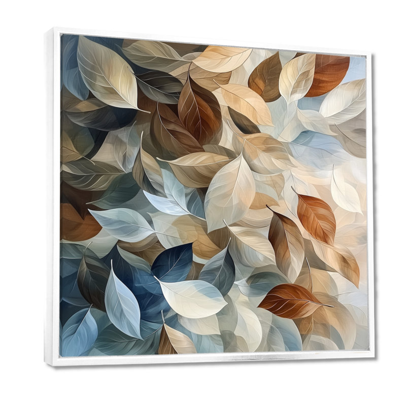 Feuilles d'amande soufflées au vent I - feuilles, art mural, H 36 po x l 36 po, Impression encadrée flottante, Blanc
