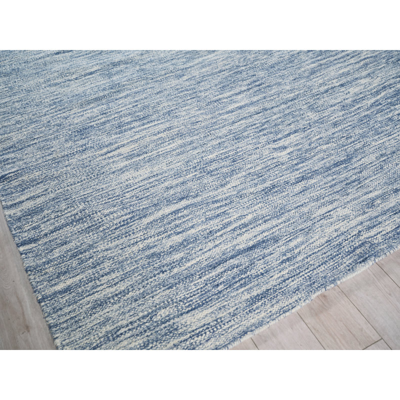 Tranquility flatweave Wool/Mohair Beige Area Rug, Rectangle 8' x 10', Blue