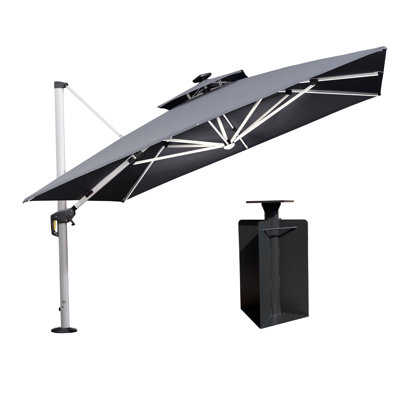 144'' Double Top Cantilever Umbrella With Solar Lights And Base In Ground,Gray