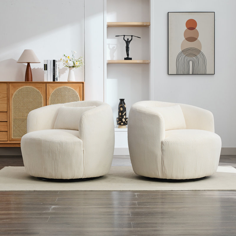 Fauteuil demi-tonneau pivotant l 34,23 po (ensemble de 2), Polyester ivoire