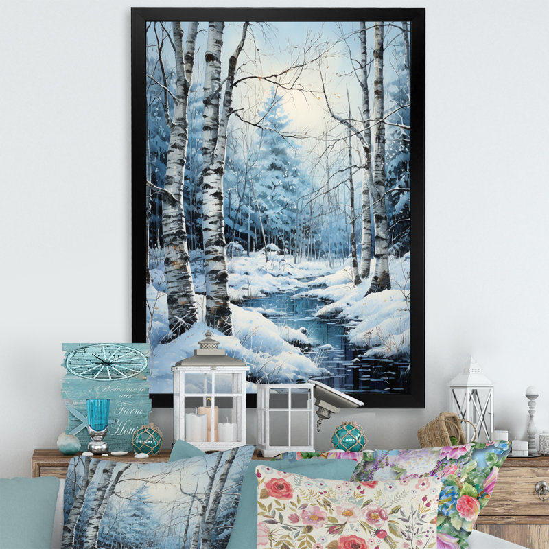 Birch Woods Winter Moonrise V, Cadre photo noir, H 20 po x l 12 po
