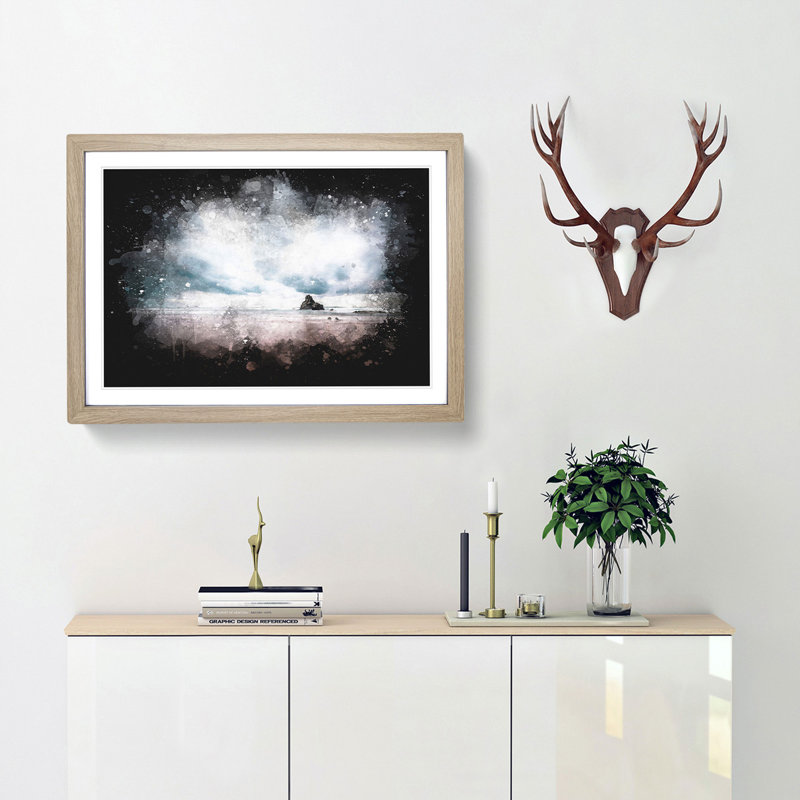 Beach In Sopelana Spain Paint Splash - Framed Print, Oak Framed, 33cm H x 45cm W x 2cm D