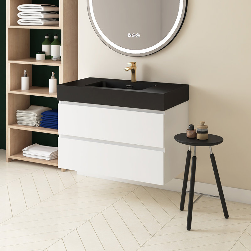 Meuble-lavabo simple 36 po avec plateau Semyah, Noir, Blanc
