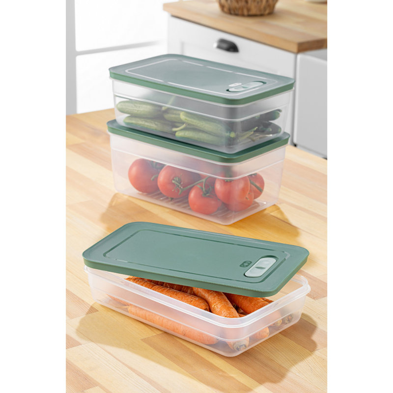 Ensemble de boîtes de rangement en plastique durable (3 pièces), sans BPA vert, tailles: 7,1 x 11,2 x 2,8 po, 7,1 x 11,2 x 3,9 po, 7,1 x 11,2 x 5,1 po | Va au lave-vaisselle | Idéal pour organiser la cuisine et la maison | Solution polyvalente et élégante
