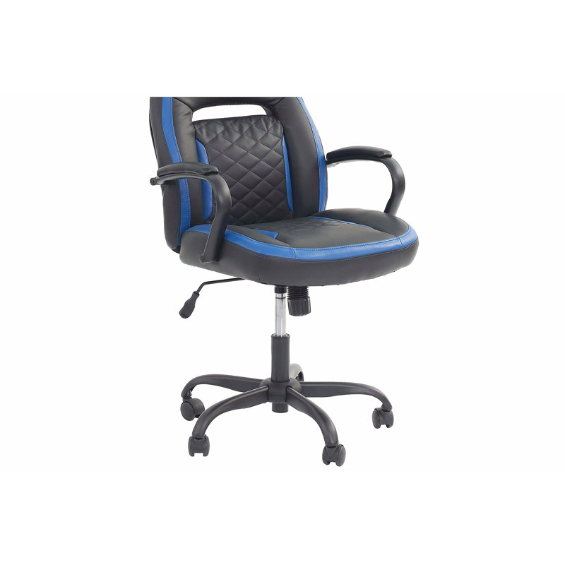 Chaise de bureau en similicuir noir, Noir / Bleu