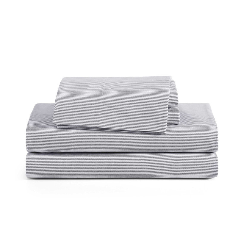 Tommy Hilfiger Printed Percale Cotton Sheet Set, Twin XL Sheet Set with 1 Pillowcase, Navy Stripe