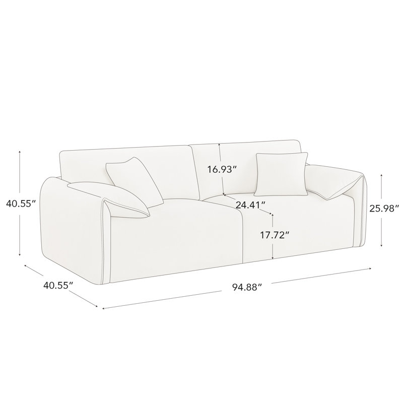 Canapé modulaire en chenille rembourré de plumes avec accoudoirs rabattables 94,8 po Bodhild, Taupe