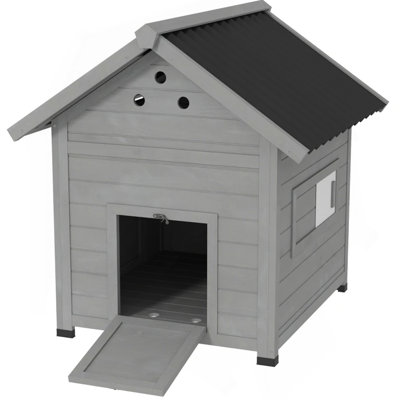Maison pour animaux en bois avec toit ouvrable et portes doubles, gris clair