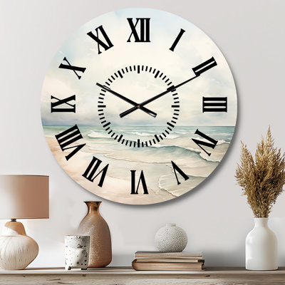 Soft Color Beach Horizon IV - Coastal Minimalism Black Face Wall Clock