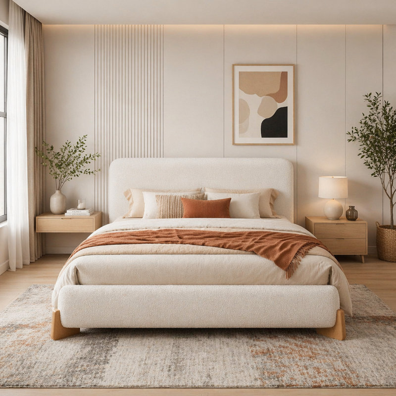 Lit tapissier, Full, White+Boucle