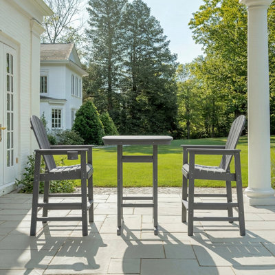 3-Piece HDPE Bar-Height Patio Bistro Set, Square High Top Pub Table + 2 Bar Chairs, All-Weather Outdoor Dining Set