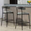Tabouret de bar 26 po à hauteur de comptoir avec housse en tissu Teddy et îlot de cuisine avec base thermolaquée noire et repose-pieds (gris)-129519481