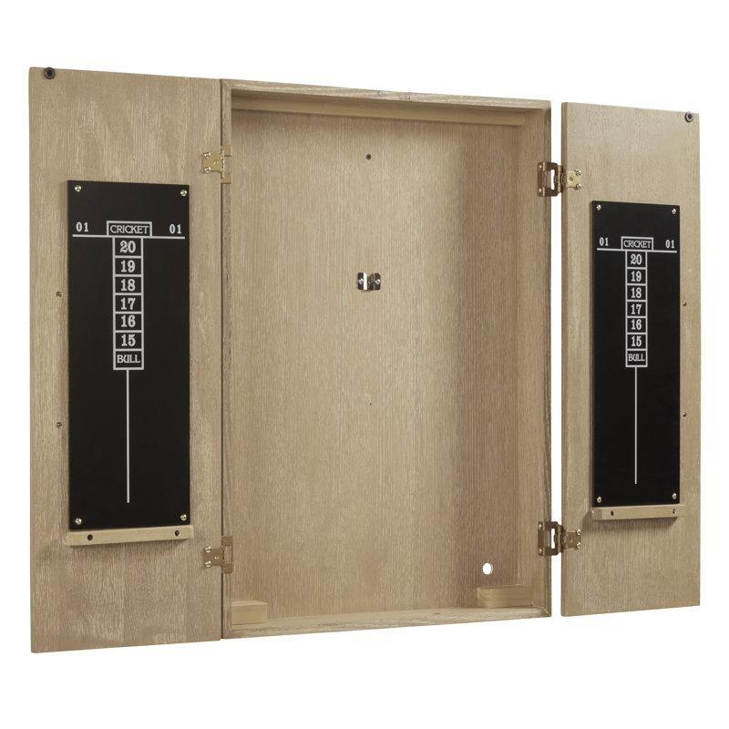 Armoire de jeu de fléchettes American Heritage Port Royal - conception en bois massif avec tableaux de pointage intégrés et rangement pour fléchettes, finition chêne blanc