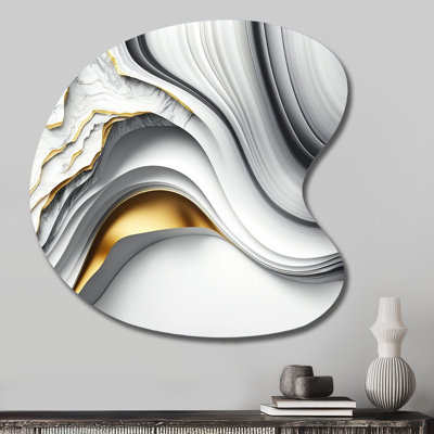 «Abstract Geode Waves Grey I», art mural abstrait grand asymétrique, reproduction d'art en métal de forme unique moderne