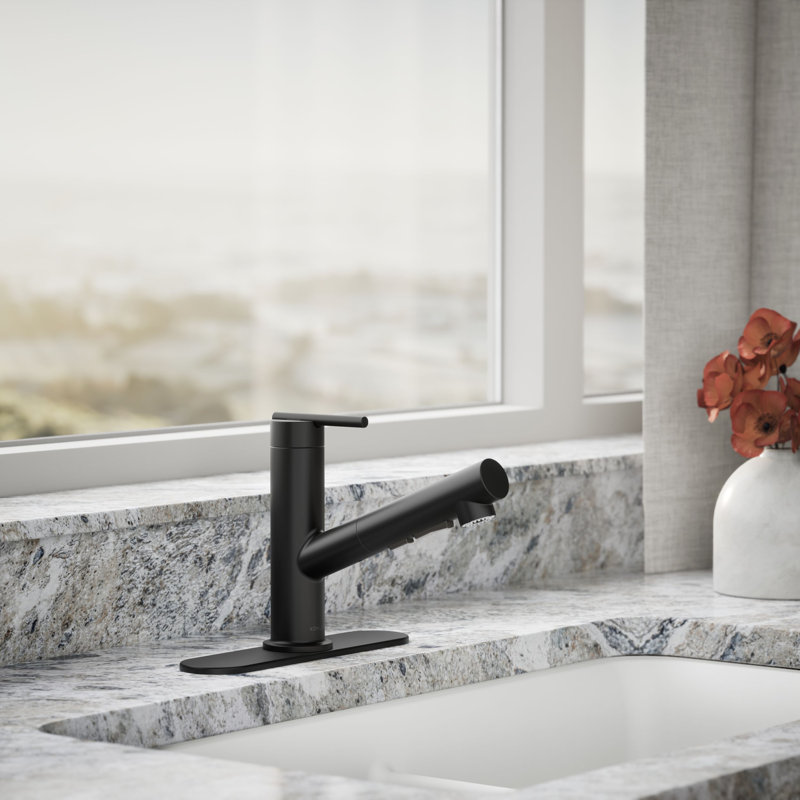 Crue Pull-Out Kitchen Sink Faucet, Pull-Out Laundry Faucet with Three-Function Sprayhead, Matte Black
