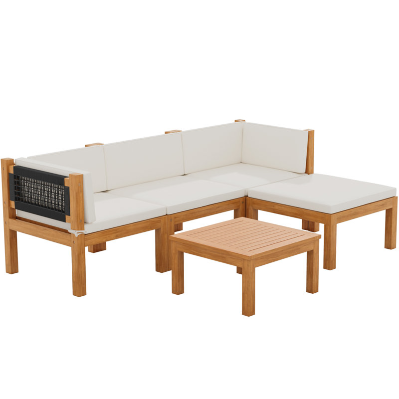 Fiera Modular Acacia Wood Patio Seating Group with Cushions, Yes, 3