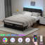 Upholstered Bed Frame with 2 Storage Drawers, Modern Full Platform Bed with Charging Station & LED Light, No Spring Box Needed-705308969