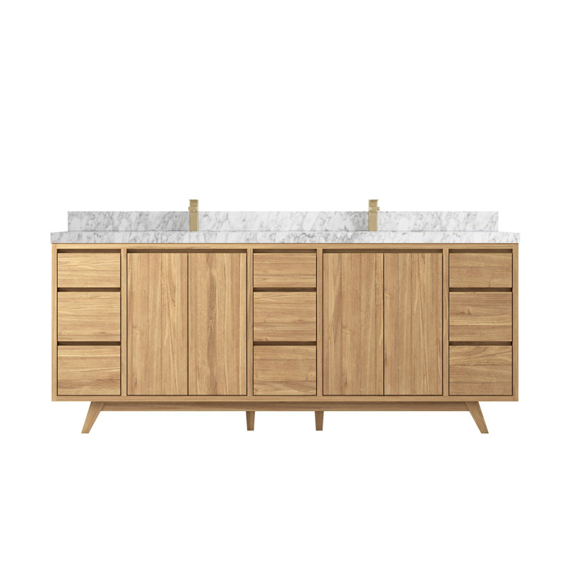 Ensemble de meuble-lavabo double 84 po, Marbre de Carrare, Naturel