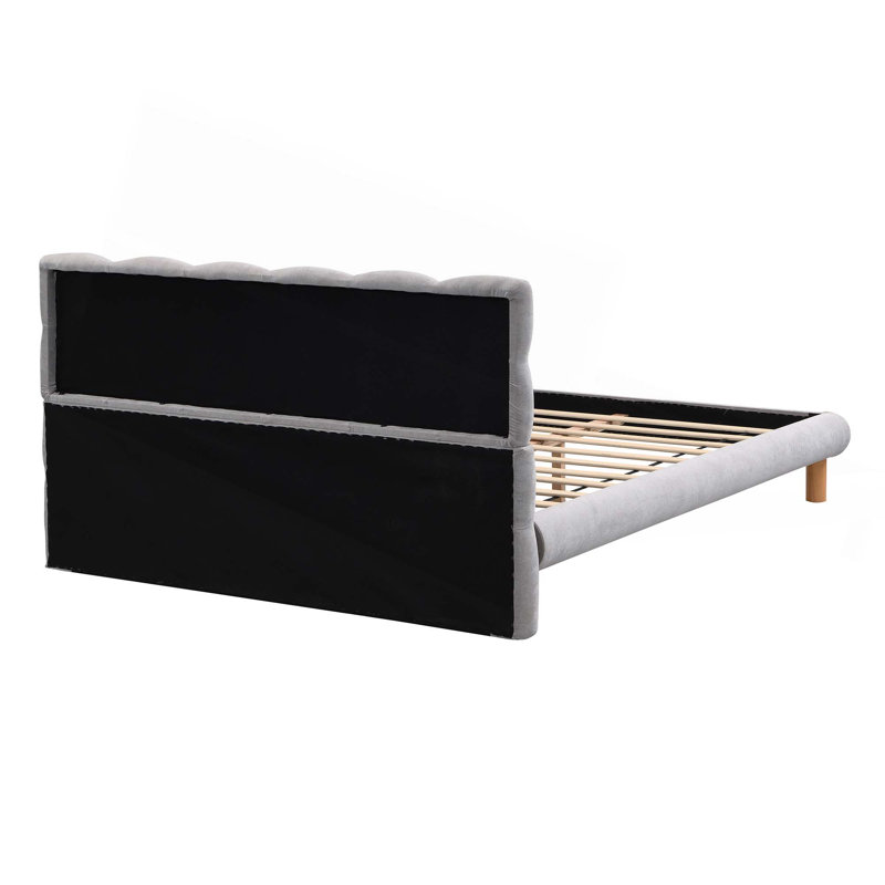 Structure de lit plateforme tapissier avec tête de lit souple en forme de biscuit, assemblage facile, Grand lit