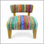 Chaise d'appoint rembourrée en bois, structure en bois d'acacia massif de 25 x 25 x 27 po, chaise longue Boho à coussin en coton tissé à la main multicolore pour le salon