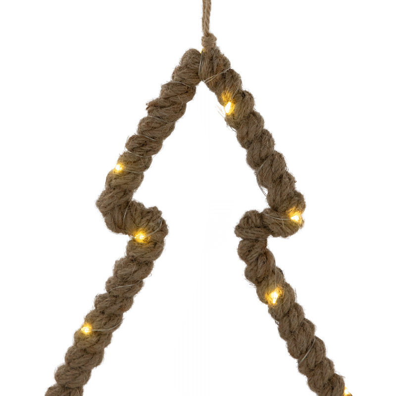 Lighted Jute Wrapped Pine Tree Silhouette Hanging Christmas Decoration - 14"